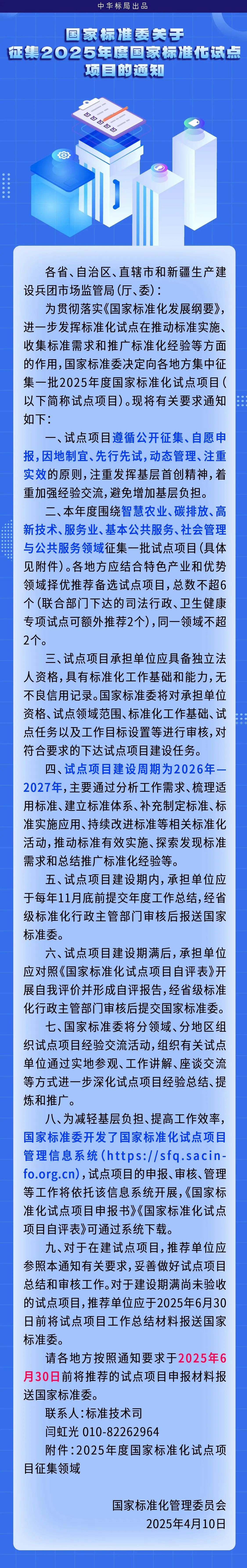 国家标准委关于征集2025年度国家标准化试点项目的通知